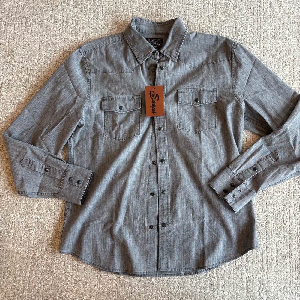 Snaps Mens grey wash denim pearl snap shirt NWT